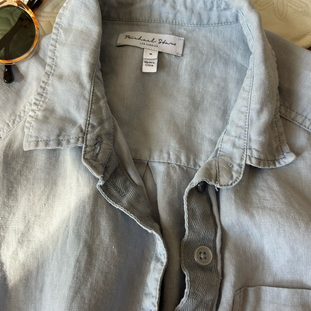 Michael Stars Eleanor Linen Shirt Dress Light Blue M